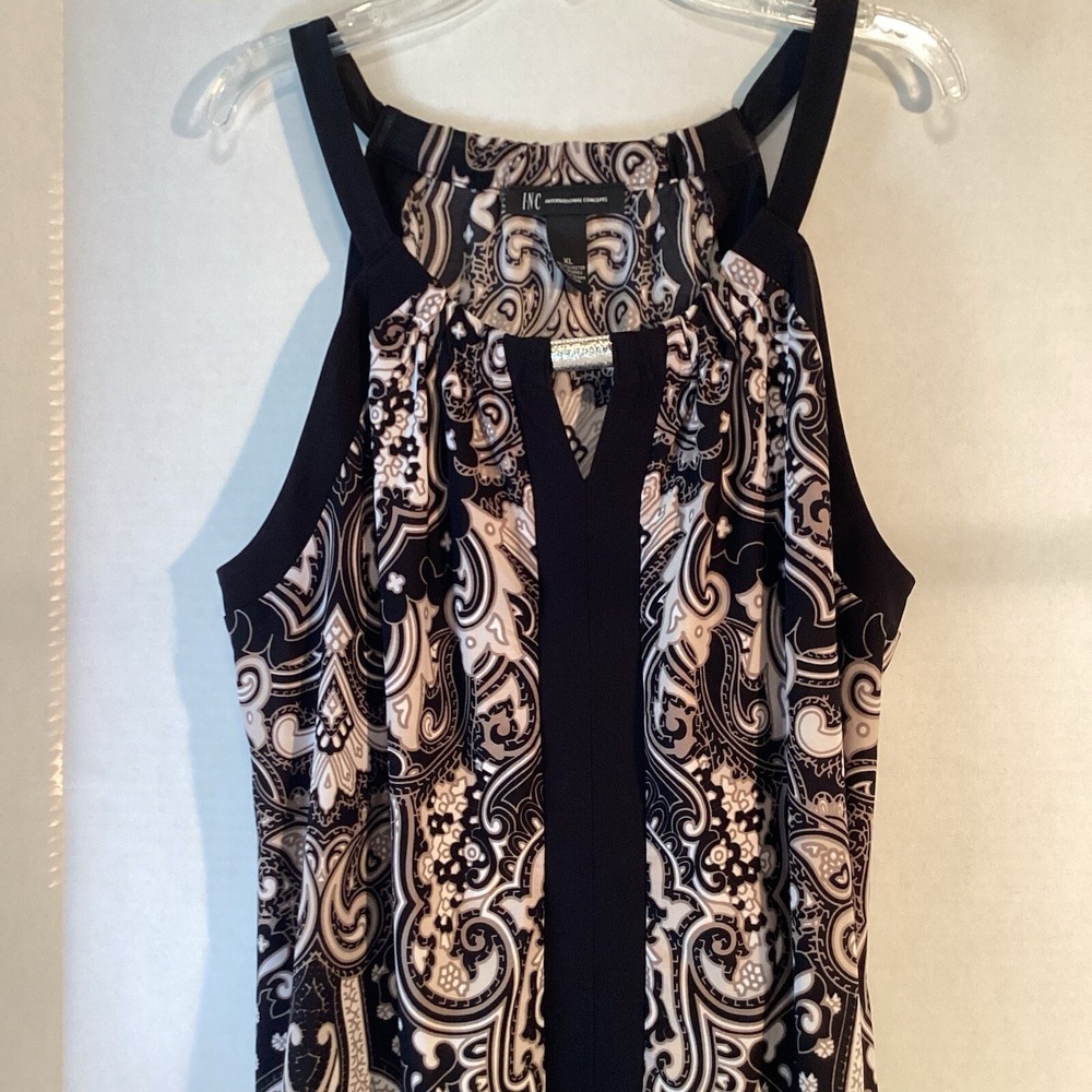 INC Womens Top Blouse Size XL Black Grey Silver Career Office Wear - Picture 3 of 7